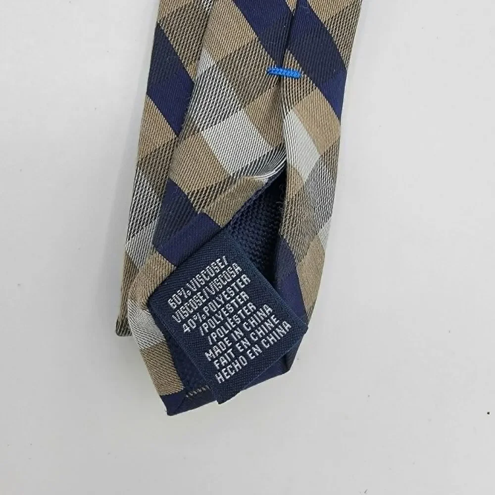 Nautica Tan Blue Geometric Polyester Necktie Men's Size 57 x 3